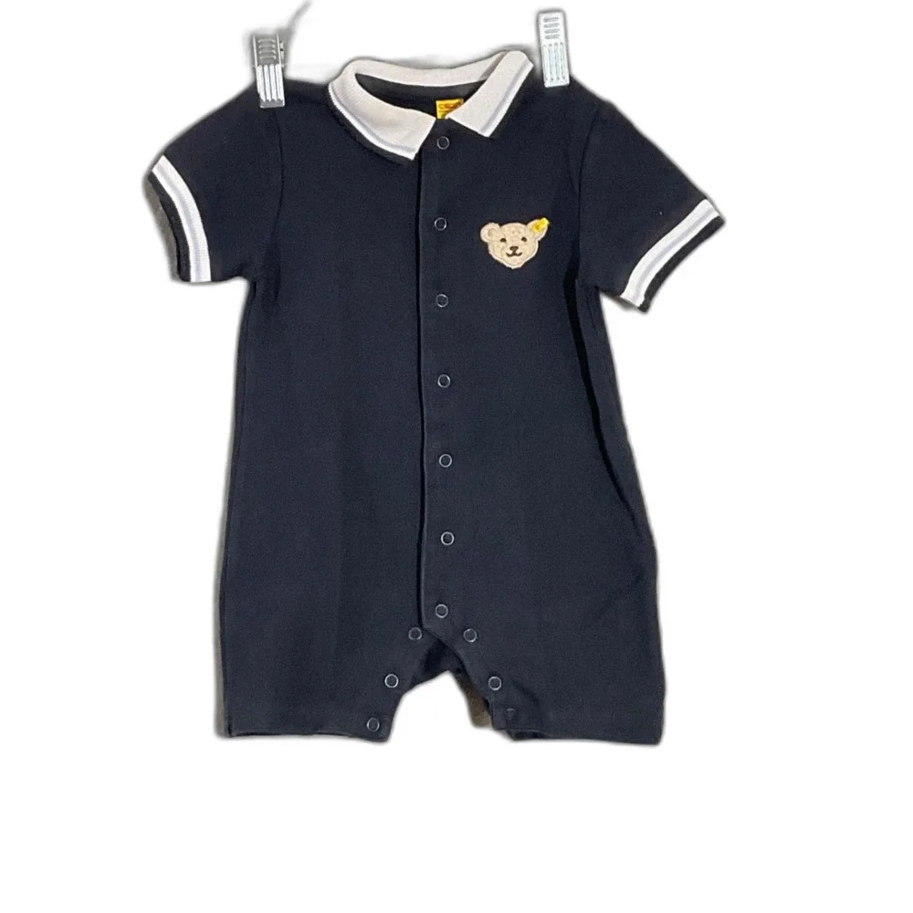 Steiff Teddy Bear Logo One piece romper Size 9M snap closure